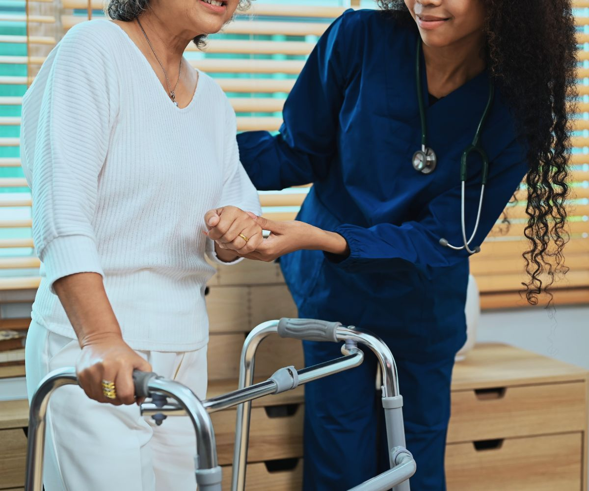 Caregiver helping senior with bathing assistance